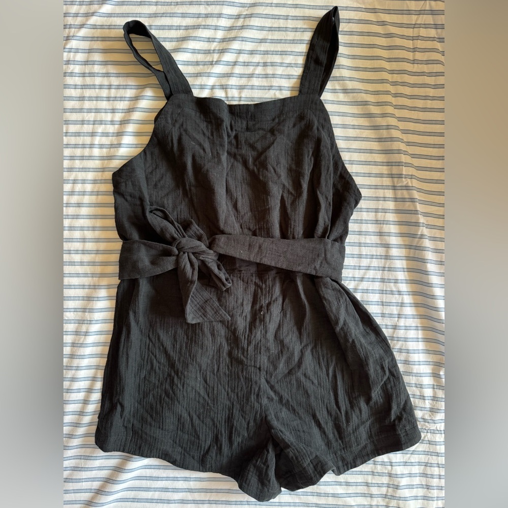 Madewell Black Casual Gauze Smocked Jumpsuit with Tie Waist